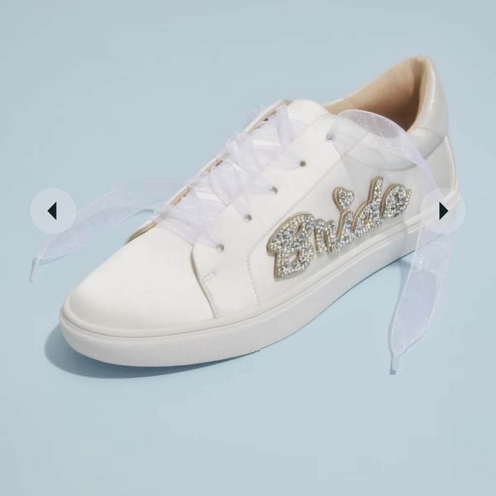 David Bridal white sneakers with silver beads and ribbons